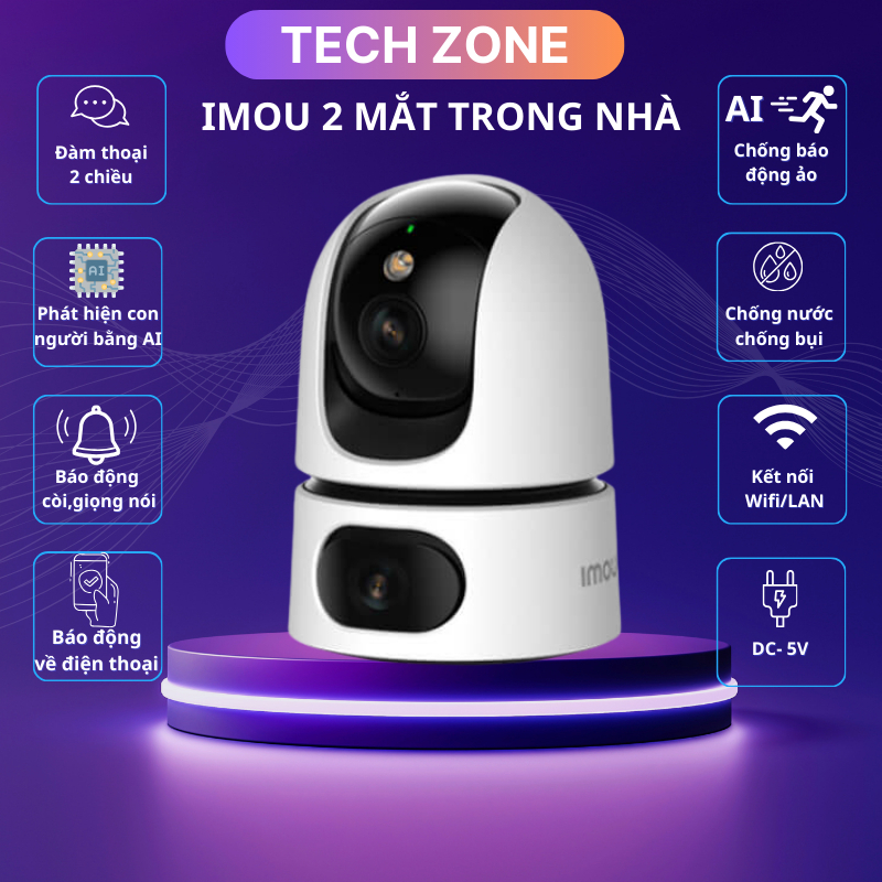 Camera Imou RAGER DUAL PRO 2 mắt trong nhà, độ phân giải 6MP & 10MP, xoay 360 độ, đàm thoại 2 chiều, cảnh báo còi hú