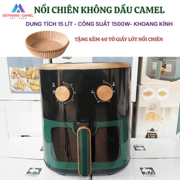 Nồi chiên không dầu , nồi chiên không dầu camel 15 lít tặng kèm 40 tờ giấy lót nồi bản phổ thông
