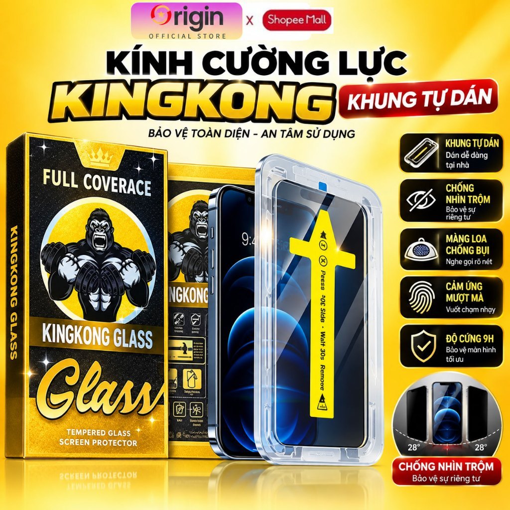 Kính Cường Lực iPhone KINGKONG Tự Dán Chống Nhìn Trộm Cho ip 11Promax 17 Pro 12 Pro 13Pro 14 pro  Xr Xsmax 15Pro 16pro
