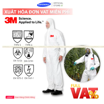 SAFEMALL Quần áo bảo hộ phun trừ sâu hóa chất type 5, Type 3 Tặng kèm Kính + Găng tay + Khẩu trang