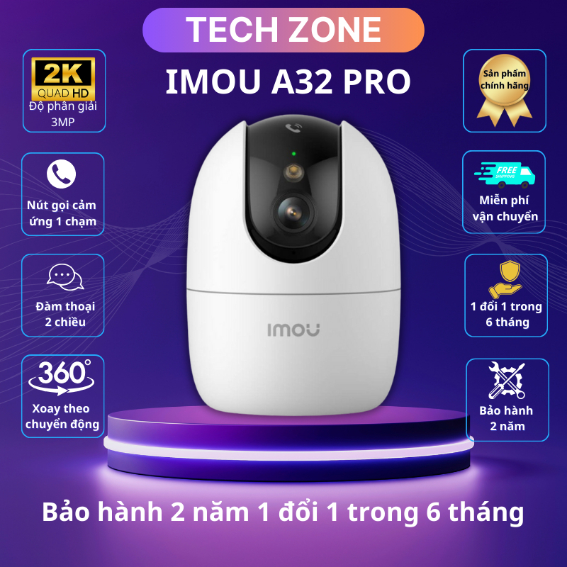 Camera wifi Imou A32P PRO , độ phân giải 2K-3MP, báo động và nhắn tin về điện thoại, tính năng chống báo động ảo