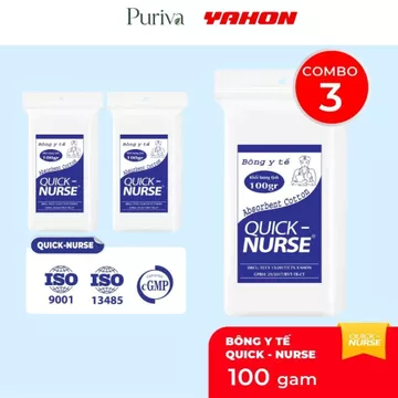 Combo Bông Cuộn Y Tế QUICK-NURSE Bao 100g PURIVA | Bông Gòn Tự Nhiên, Sơ Cứu Vết Thương Tiêu Chuẩn CGMP An Toàn