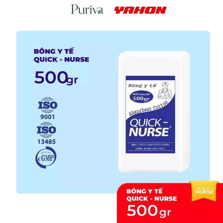 Bông Cuộn Y Tế QUICK-NURSE Bao 500G PURIVA | Bông Gòn Tự Nhiên Thấm Hút Sơ Cứu Vết Thương An Toàn