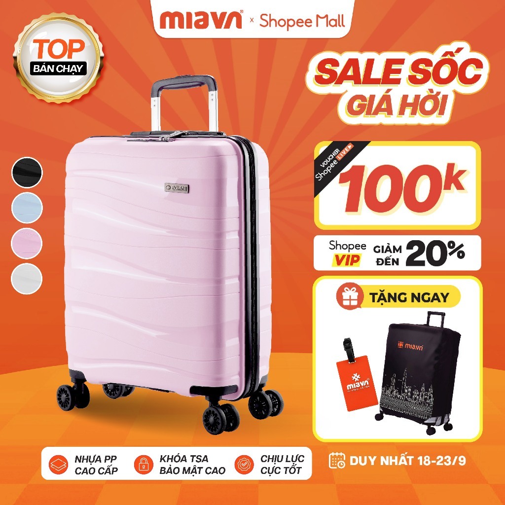 [⚡HOA HẬU] Vali Kéo MIAvn Pisani LANI - Size 20/24/28, Nhựa PP Dẻo Siêu Bền, Hạn Chế Bể Vỡ, Khoá TSA, Bảo Hành Trọn Đời