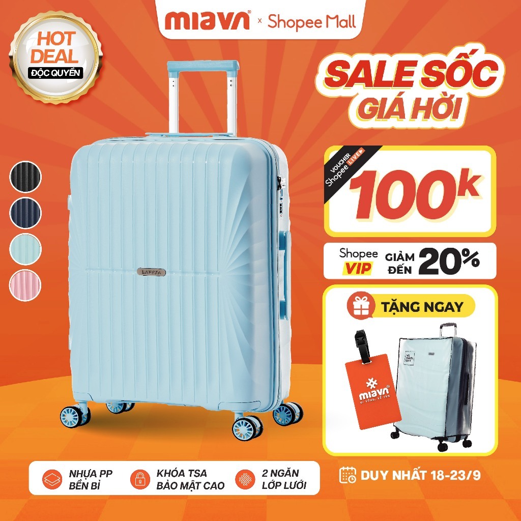 [💥ĐỘC QUYỀN] Vali Kéo MIAvn Larita JUDEN - Size 20/24/28, Nhựa PP Siêu Bền, Hạn Chế Va Đập, Khoá TSA, Bảo Hành Trọn Đời