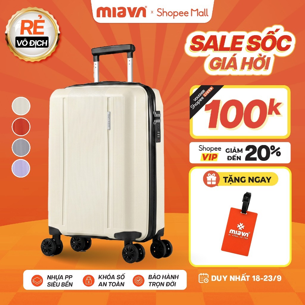 [🌟GIÁ TỐT] Vali Kéo MIAvn Larita ORIX Size 20/24 Inch - Nhựa PP Siêu Bền, Hạn Chế Bể Vỡ, Khoá Số, Bánh Xe Đôi