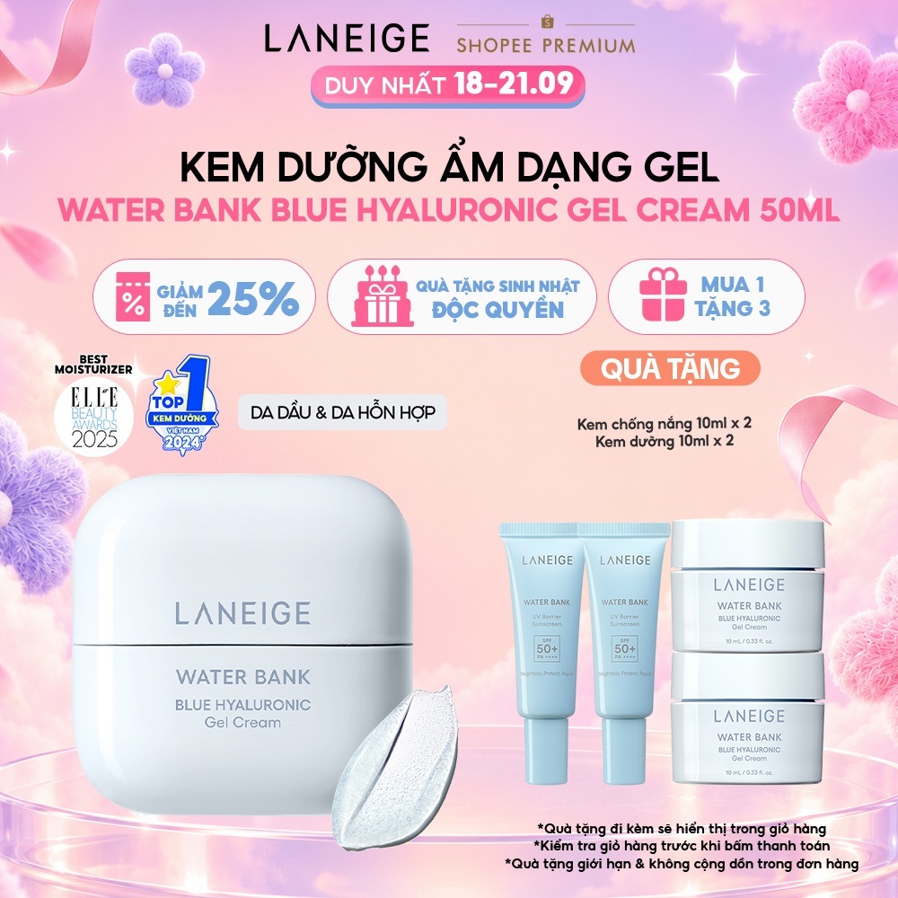 Kem Dưỡng Ẩm Phục Hồi & Cân Bằng Dầu Ẩm Laneige Water Bank Blue Hyaluronic Gel Cream 50ml (Da Dầu)