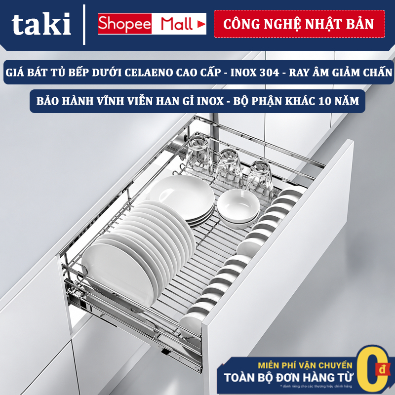 Giá Kéo Bát Đĩa Đa Năng Tủ Bếp CELAENO CAO CẤP-  INOX Không Gỉ 304 - Ray Âm Giảm Chấn, Bảo Hành Vĩnh Viễn - Có Thợ Lắp