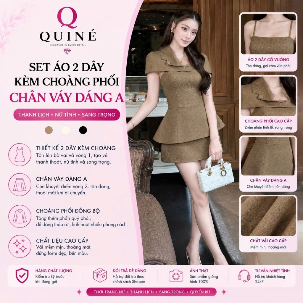 Set Áo 2 Dây Kèm Choàng Phối Chân Váy Dáng A Sang Trọng Thanh Lịch – Set Đồ Nữ Tiểu Thư Dự Tiệc Đi Chơi Tôn Dáng