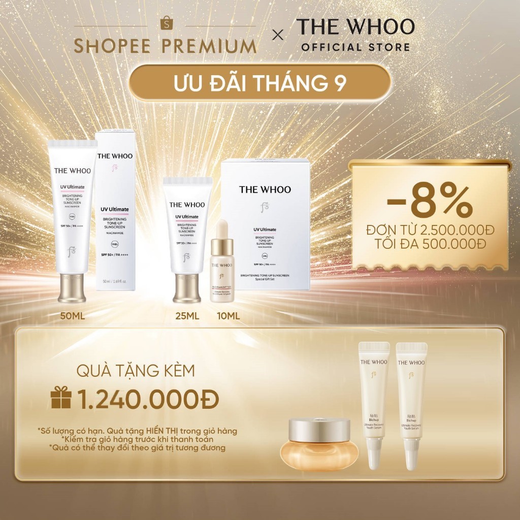 [THE WHOO OFFICIAL] Kem Chống Nắng Nâng Tone Whoo UV Ultimate Brightening Tone Up SPF50+/PA++++