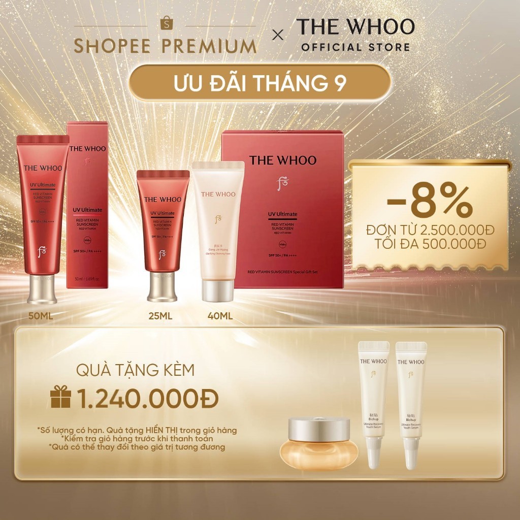 [THE WHOO OFFICIAL] Tinh chất chống nắng chống lão hóa, chống oxy hóa làm dịu da The Whoo UV Red Vitamin Sunscreen 50ml
