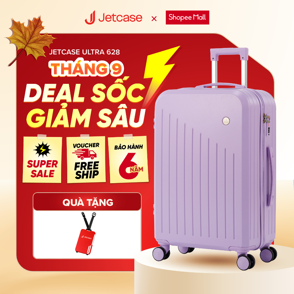 Vali Du Lịch Jetcase Ultra 628 size 20/24 màu hottrend, Vali kéo Khóa số âm bảo mật, Bánh xe kép 360, Móc treo hông