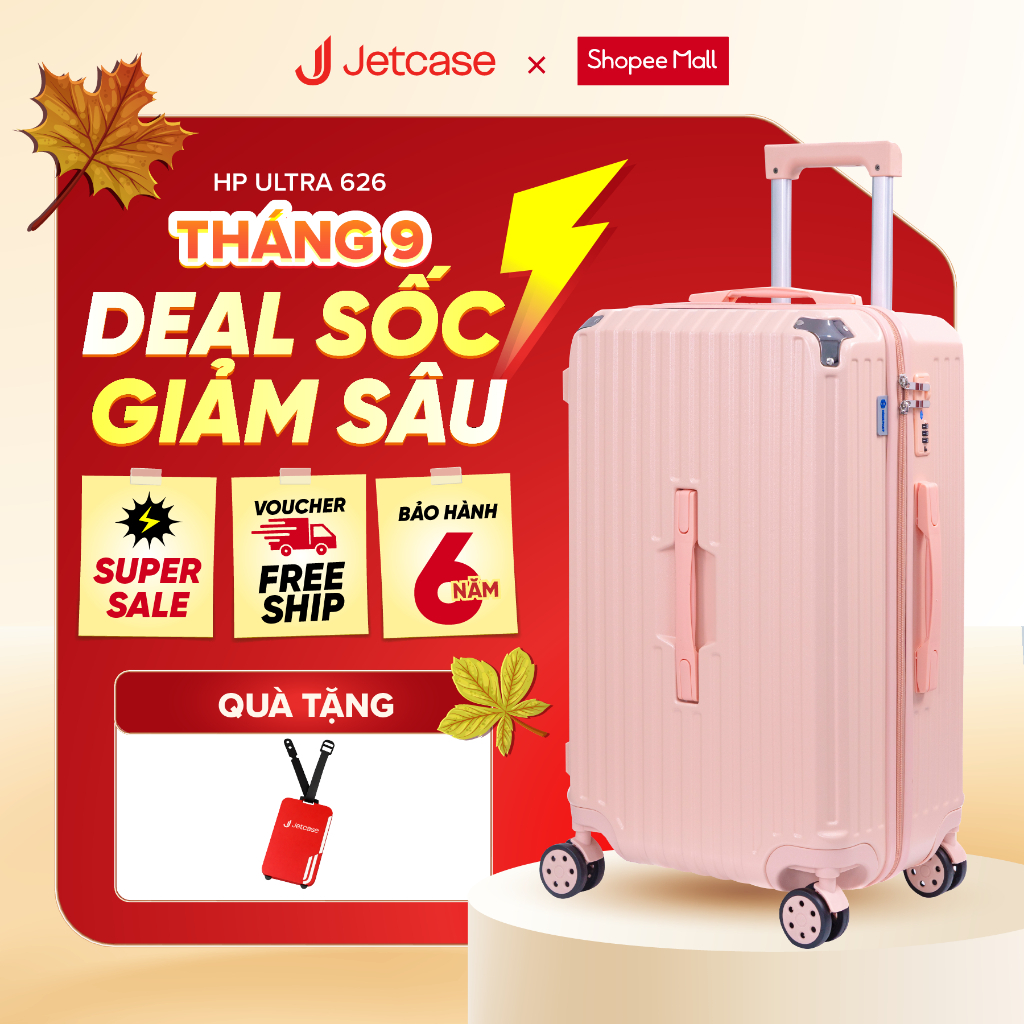 Vali kéo cao cấp Jetcase 626 size 20/24/28 inch, Vali nhựa ABS+PC bền đẹp, chịu lực, Khóa số bảo mật, sạc USB, BH 3 năm