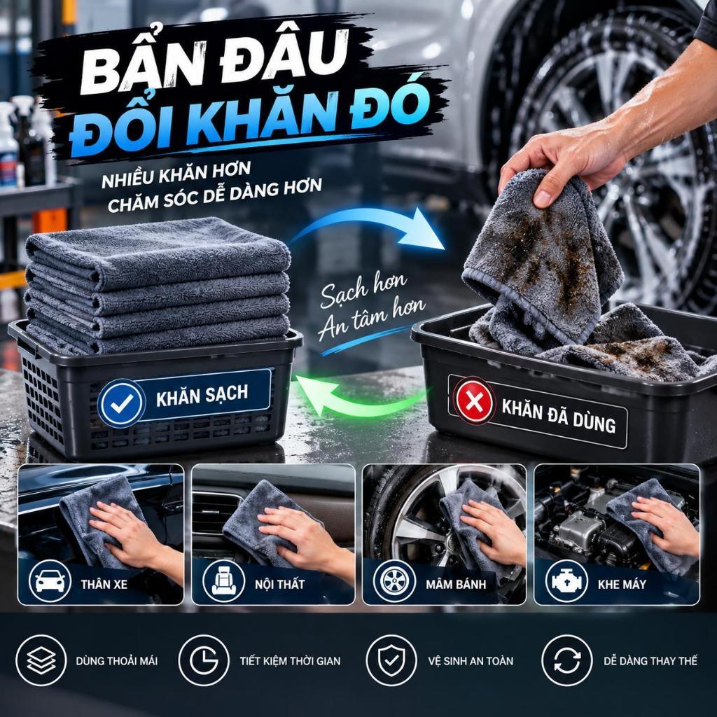 Khăn lau đa năng Microfiber 30x30cm – MỖI VIỆC MỘT KHĂN - KHÔNG DÙNG LẪN | Combo 5, 10, 20 khăn màu ngẫu nhiên | BigBuy360 - bigbuy360.vn