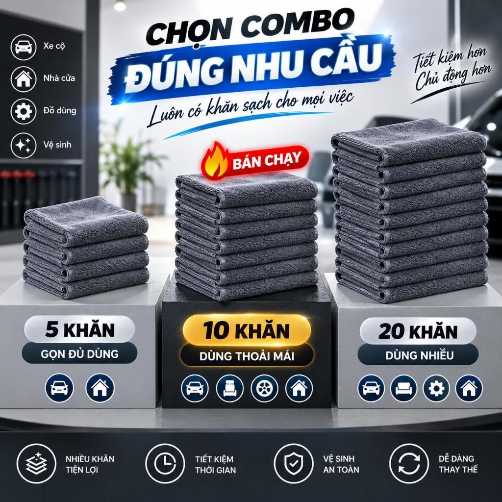Khăn lau đa năng Microfiber 30x30cm – MỖI VIỆC MỘT KHĂN - KHÔNG DÙNG LẪN | Combo 5, 10, 20 khăn màu ngẫu nhiên | BigBuy360 - bigbuy360.vn