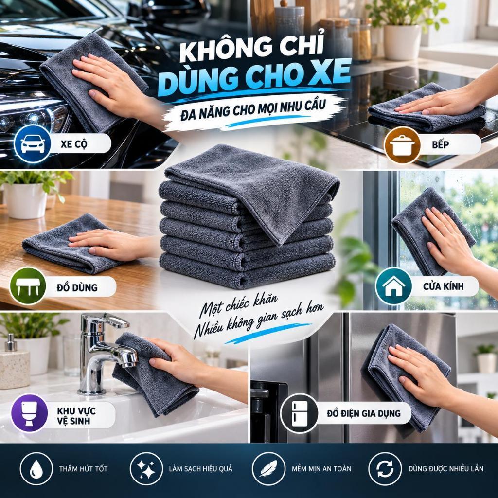 Khăn lau đa năng Microfiber 30x30cm – MỖI VIỆC MỘT KHĂN - KHÔNG DÙNG LẪN | Combo 5, 10, 20 khăn màu ngẫu nhiên | BigBuy360 - bigbuy360.vn