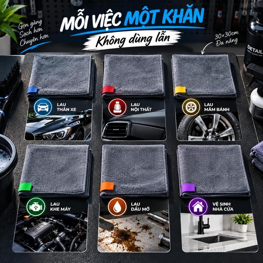 Khăn lau đa năng Microfiber 30x30cm – MỖI VIỆC MỘT KHĂN - KHÔNG DÙNG LẪN | Combo 5, 10, 20 khăn màu ngẫu nhiên | BigBuy360 - bigbuy360.vn