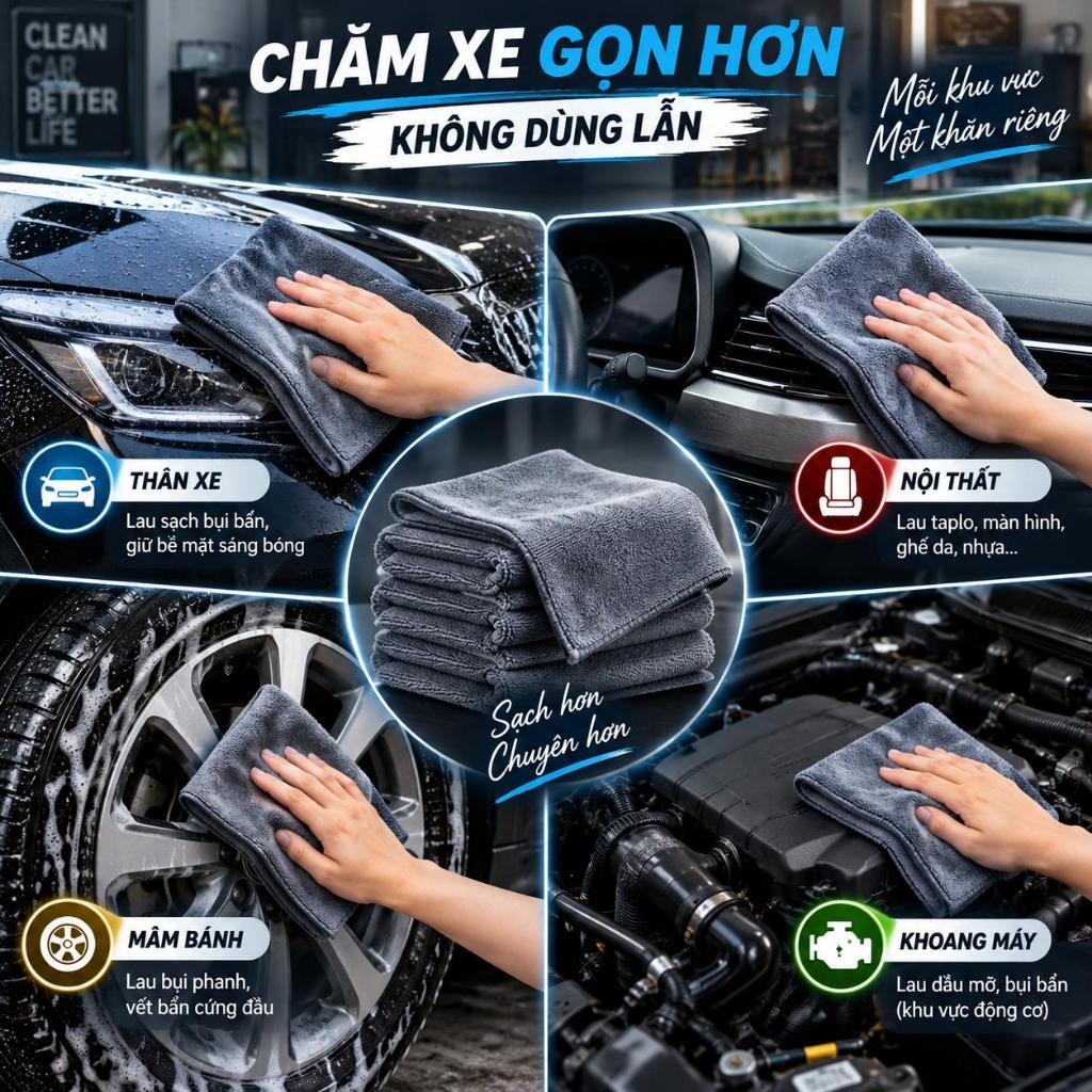 Khăn lau đa năng Microfiber 30x30cm – MỖI VIỆC MỘT KHĂN - KHÔNG DÙNG LẪN | Combo 5, 10, 20 khăn màu ngẫu nhiên | BigBuy360 - bigbuy360.vn