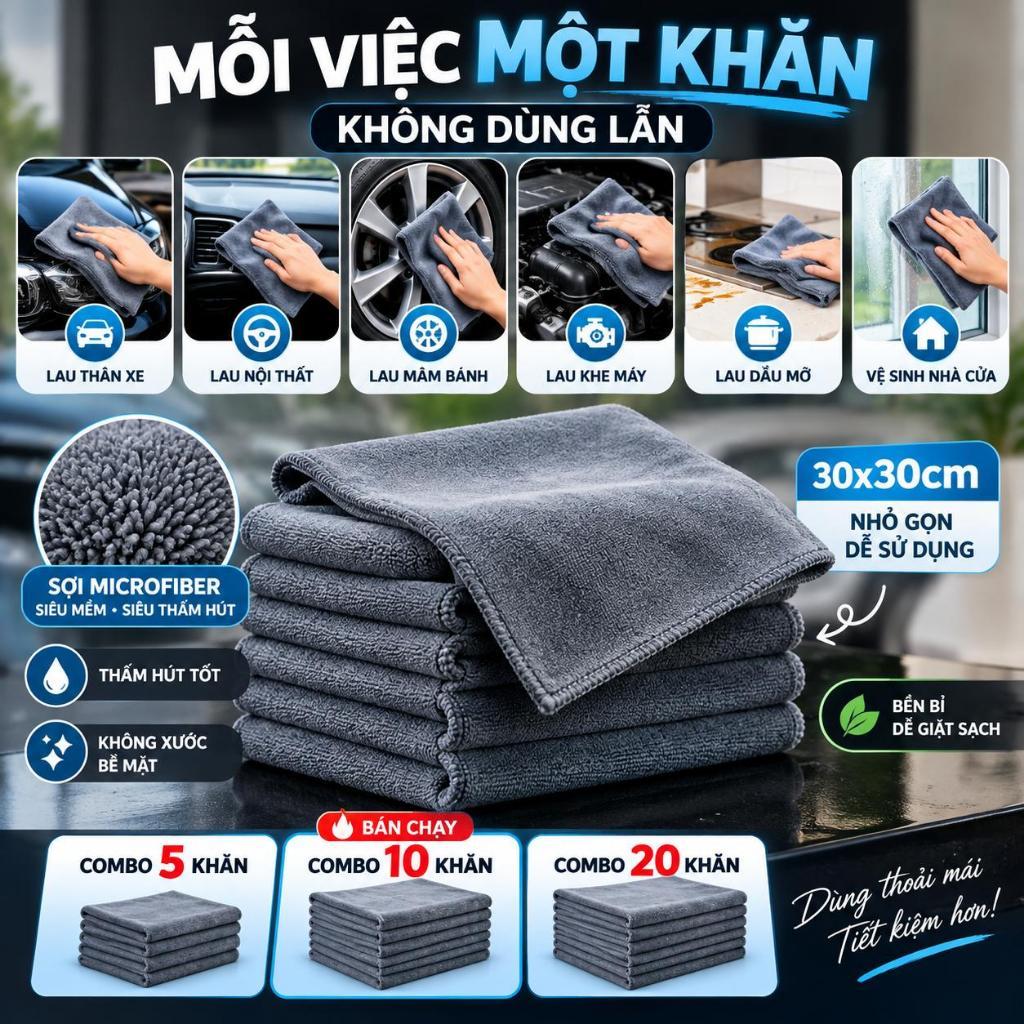 Khăn lau đa năng Microfiber 30x30cm – MỖI VIỆC MỘT KHĂN - KHÔNG DÙNG LẪN | Combo 5, 10, 20 khăn màu ngẫu nhiên | BigBuy360 - bigbuy360.vn