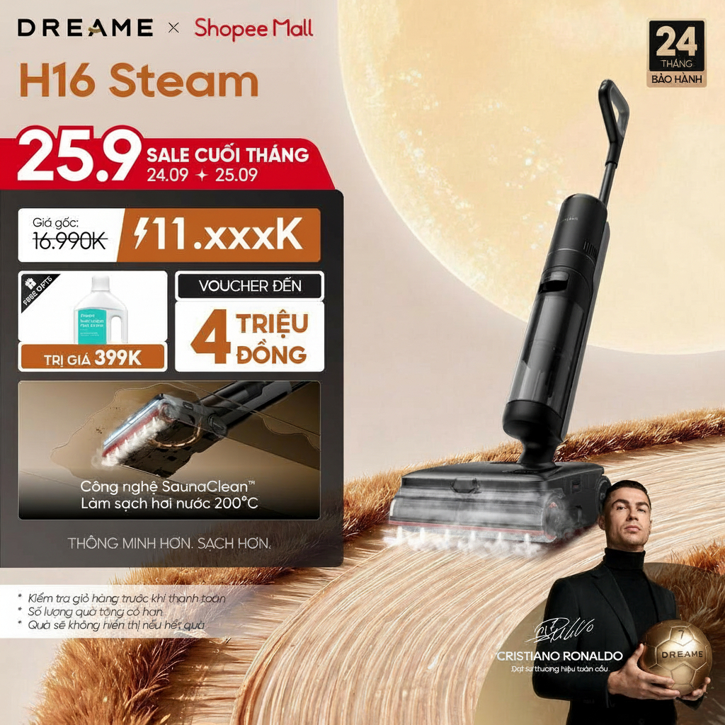 Dreame H16 Steam/ H16 Pro Steam/ H16 Pro Triforce Máy hút bụi lau sàn không dây| Lau sàn hơi nước 200°C