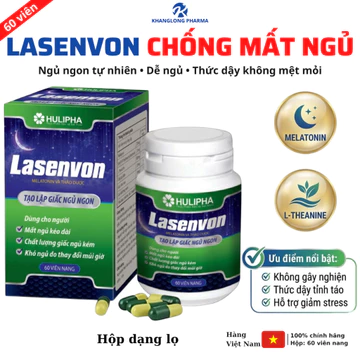 Viên Uống Lasenvon, Giúp Ngủ Ngon, Chống Mất Ngủ Kinh Niên, Giảm Căng Thẳng, Hộp Dạng Lọ 60 Viên