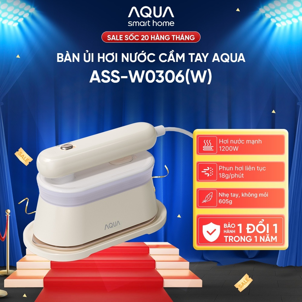 [SẢN PHẨM MỚI] Bàn ủi hơi nước cầm tay AQUA ASS-W0306(W)  - Bảo hành 1 đổi 1 trong 1 năm