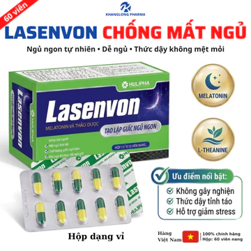 Viên Uống Lasenvon, Giúp Ngủ Ngon Giấc Chống Mất Ngủ Kinh Niên, Giảm Căng Thẳng, Hộp Dạng Vỉ 60 Viên