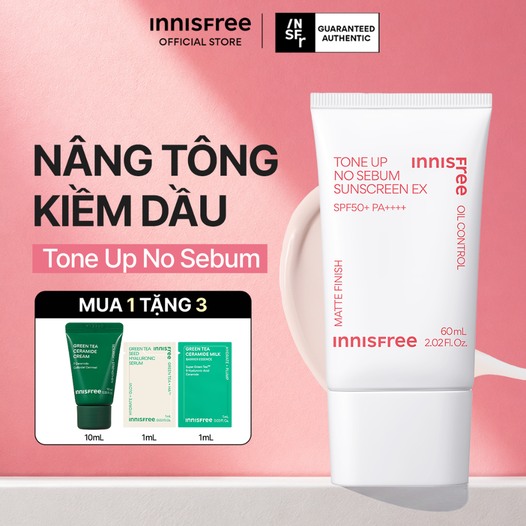 Kem chống nắng nâng tông kiềm dầu INNISFREE Tone Up No Sebum EX SPF 50+ PA++++ 60 mL