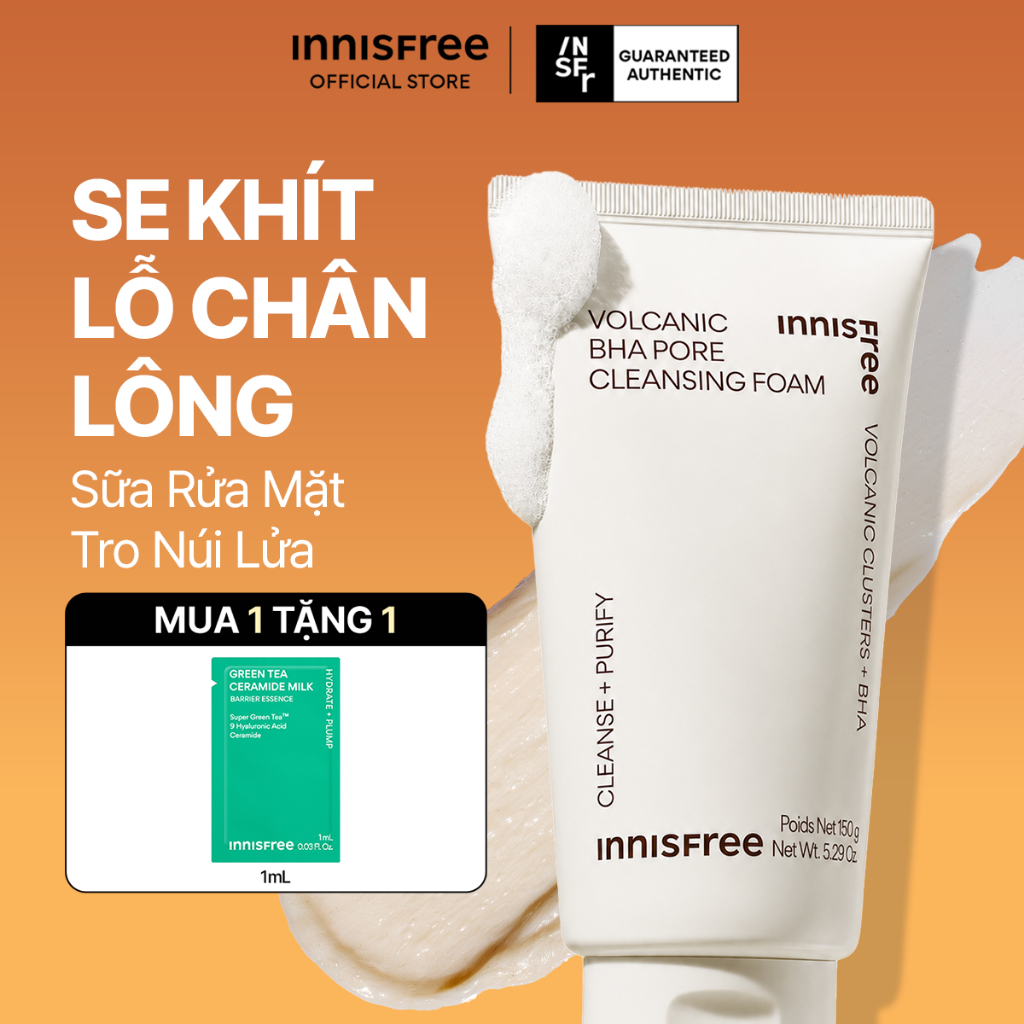 Sữa rửa mặt tro núi lửa sạch sâu se khít lỗ chân lông INNISFREE Volcanic Pore BHA Cleansing Foam 150g