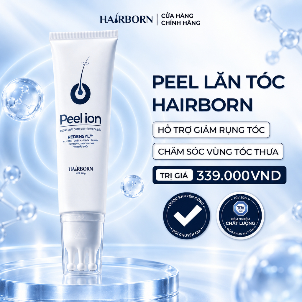 Lăn Mọc Tóc Hairborn tuýp 60g, Tinh Chất Chăm Sóc Tóc và Da Đầu Công Nghệ Ion Nano 2 chiều