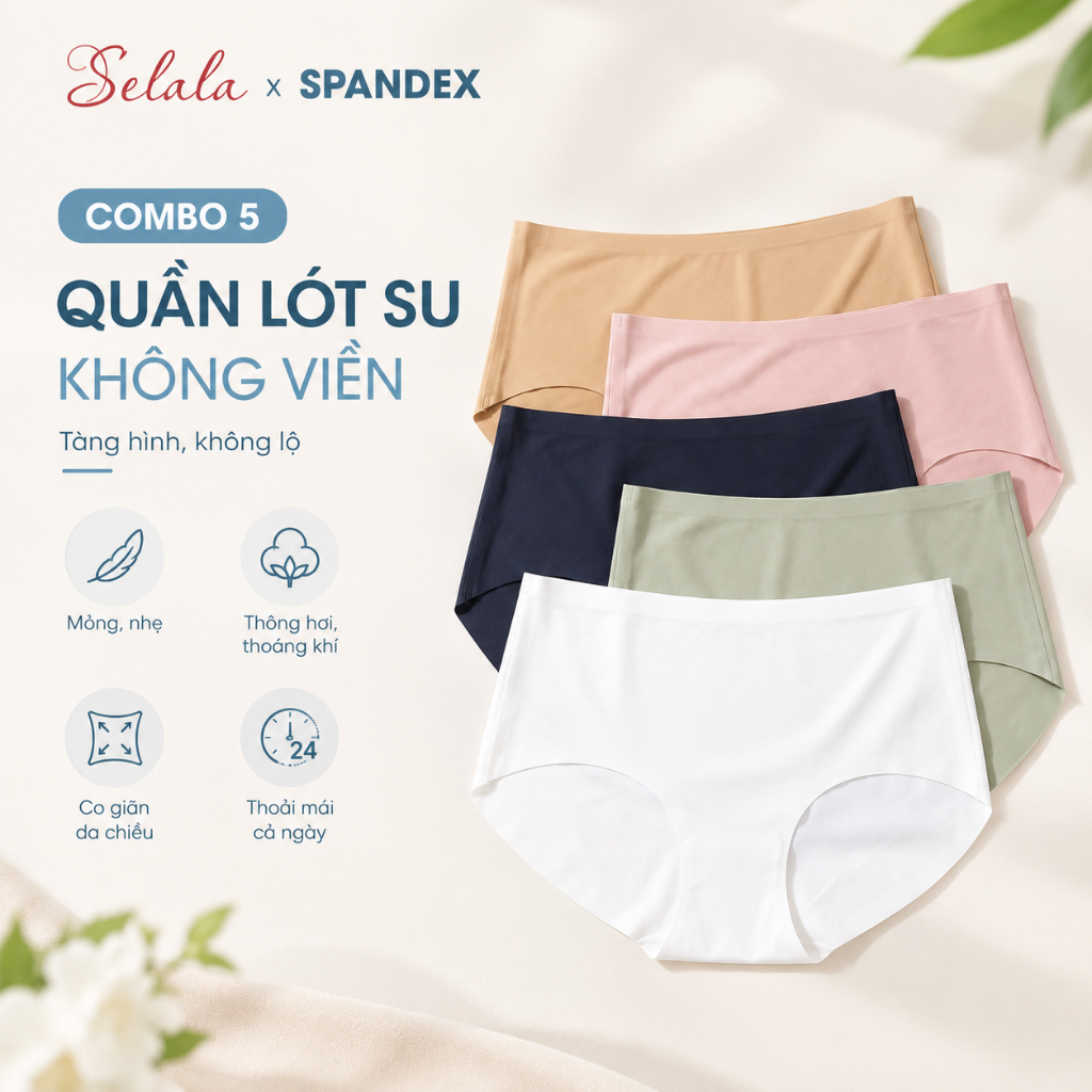 Quần Lót Tàng Hình Selala Combo 5 Quần Lót Nữ Chất Su Mát Không Viền Chống Lộ Đáy Kháng Khuẩn SE25