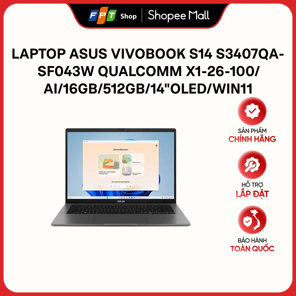Laptop Asus Vivobook S14 S3407QA-SF043W Qualcomm X1-26-100/AI/16GB/512GB/14"OLED/Win11