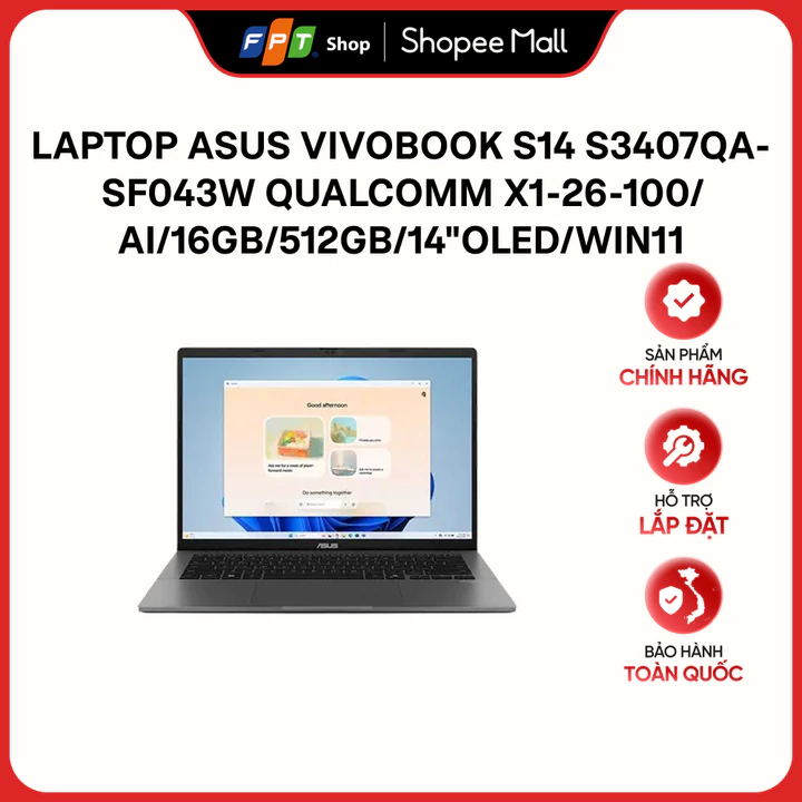 Laptop Asus Vivobook S14 S3407QA-SF043W Qualcomm X1-26-100/AI/16GB/512GB/14"OLED/Win11