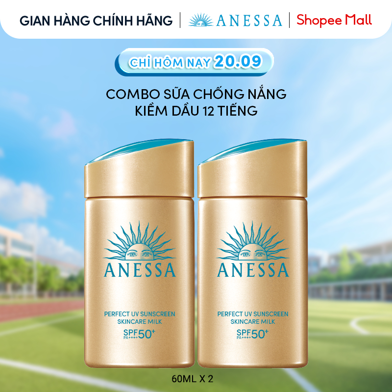 Combo Sữa chống nắng dưỡng da kiềm dầu bảo vệ hoàn hảo Anessa Gold Milk SPF50+ PA++++ 60mlx2