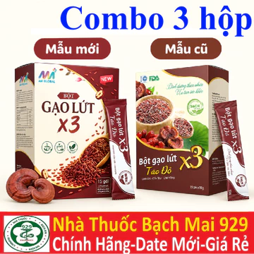 Combo 3 Hộp Bột Gạo Lứt Táo Đỏ X3 Linh Chi, Cần Tây, Chè Vằng (1 hộp 15 gói x 15g )