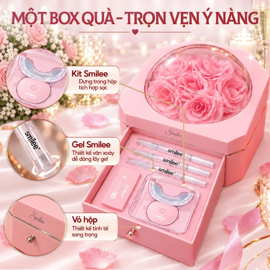 [GIÁ 631K TẠI LIVE SHOP] Trắng răng SMILEE EXTRA, bộ kit làm trắng răng từ 2-6 tone tại nhà, bộ quà tặng cho nữ, LIS | BigBuy360 - bigbuy360.vn