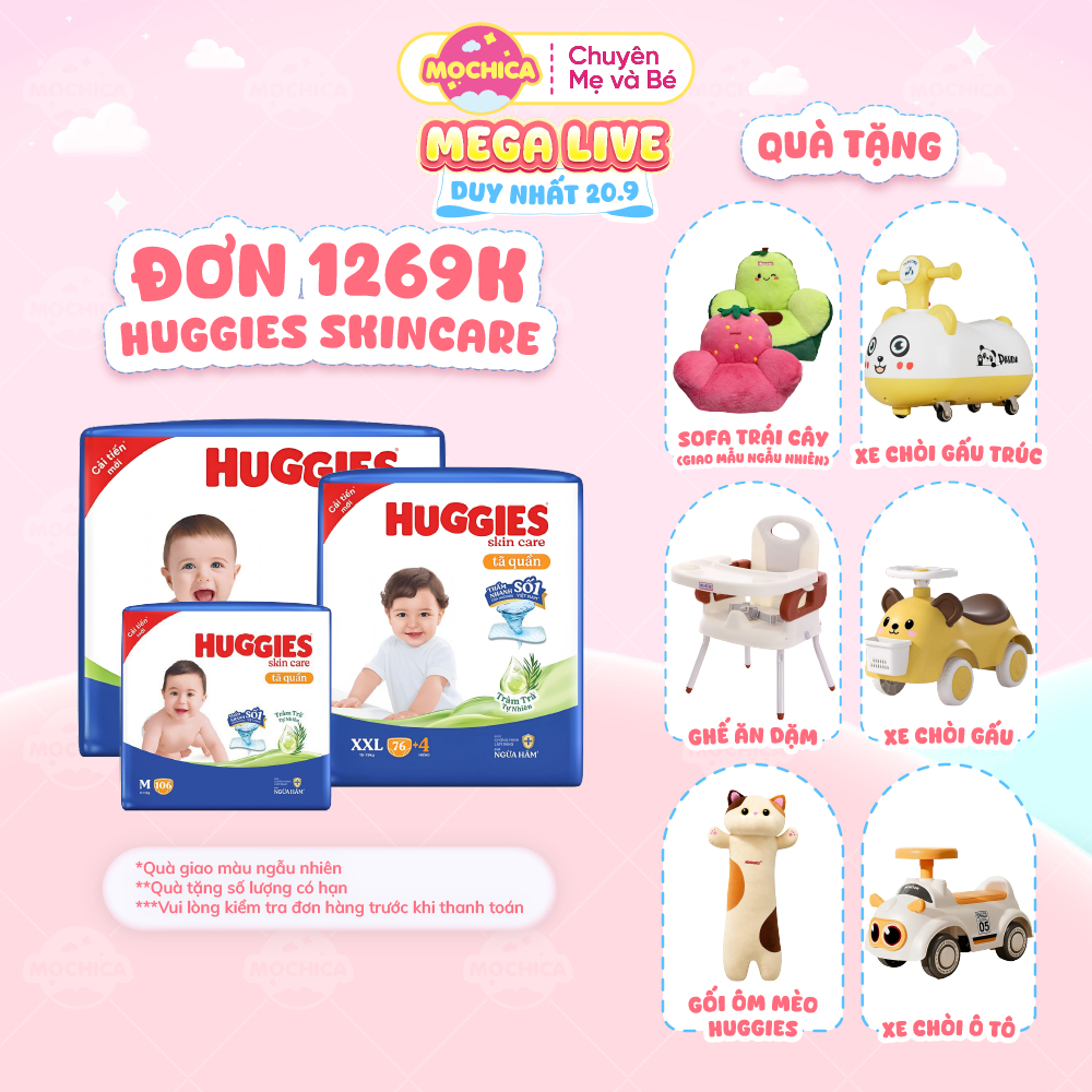 [Siêu nhiều miếng] Bỉm/Tã quần Huggies Tràm Trà Tự Nhiên SKINCARE thấm hút nhanh size Jumbo Mochica