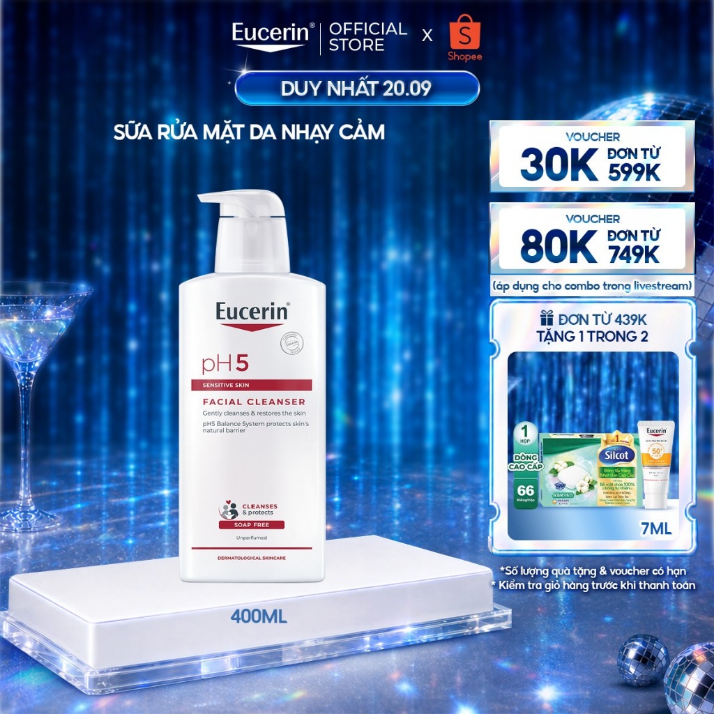 Sữa rửa mặt không gây kích ứng cho da nhạy cảm Eucerin pH5 Facial Cleanser 400ml | Skincare