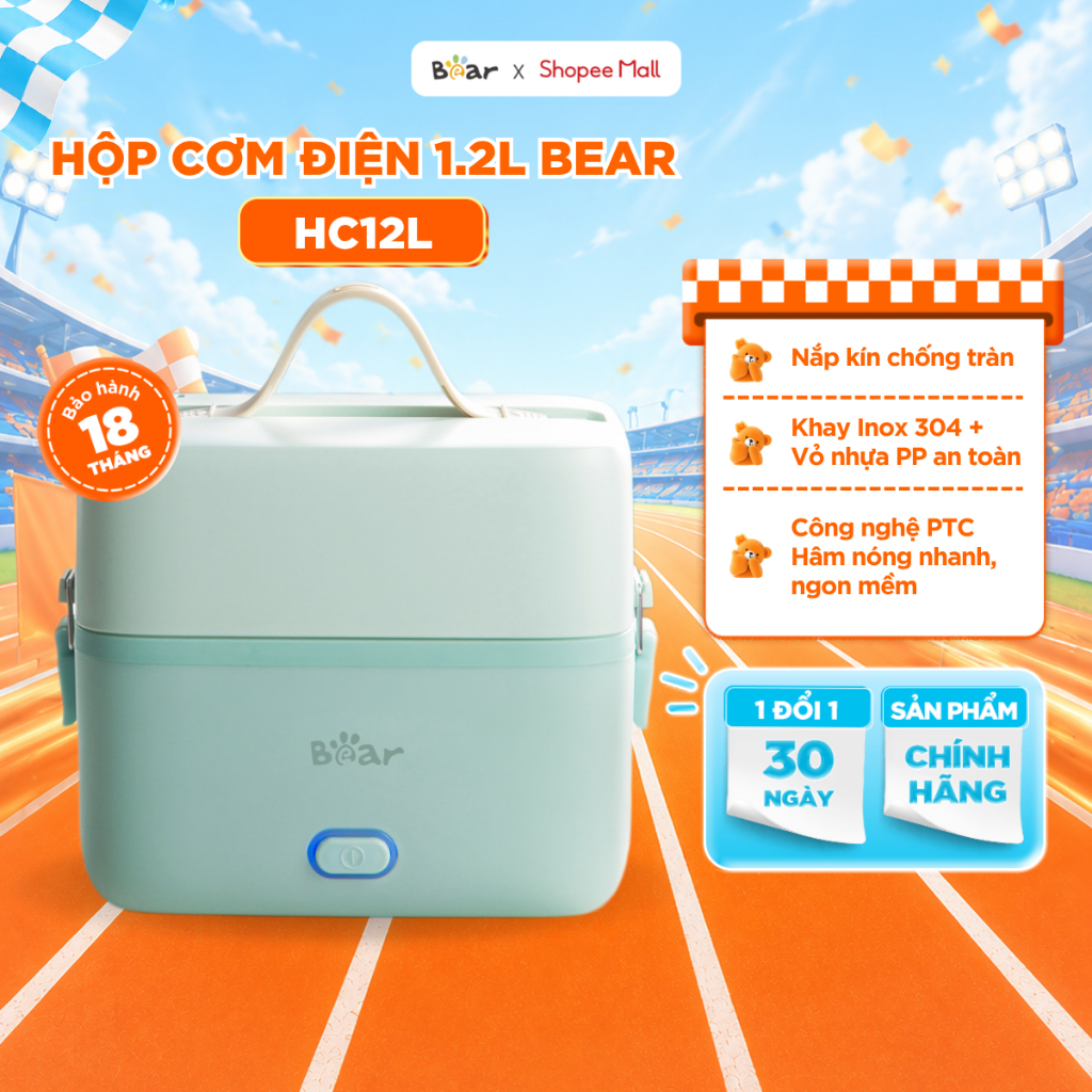 Bộ Hộp Cơm Cắm Điện Bear 2 Tầng 3 Ngăn 1.2L Hâm Nóng Cặp Lồng Cơm Giữ Nhiệt Hộp Cơm Văn Phòng Cắm Điện HC12L