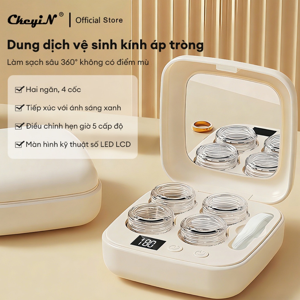 CkeyiN [Máy rửa lens] Chất tẩy rửa kính áp tròng tự động Ánh sáng xanh cung cấp 360 tiện lợi và an toàn° Làm sạch JK093Y