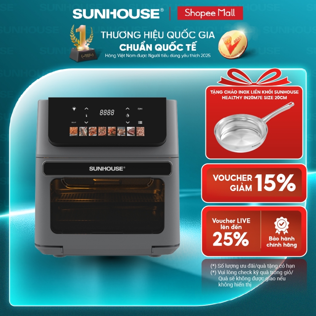 Nồi chiên không dầu 11L Sunhouse SHD4091 - Dung tích cực đại - 8 chương trình nấu cài sẵn -  Rapid Air 360