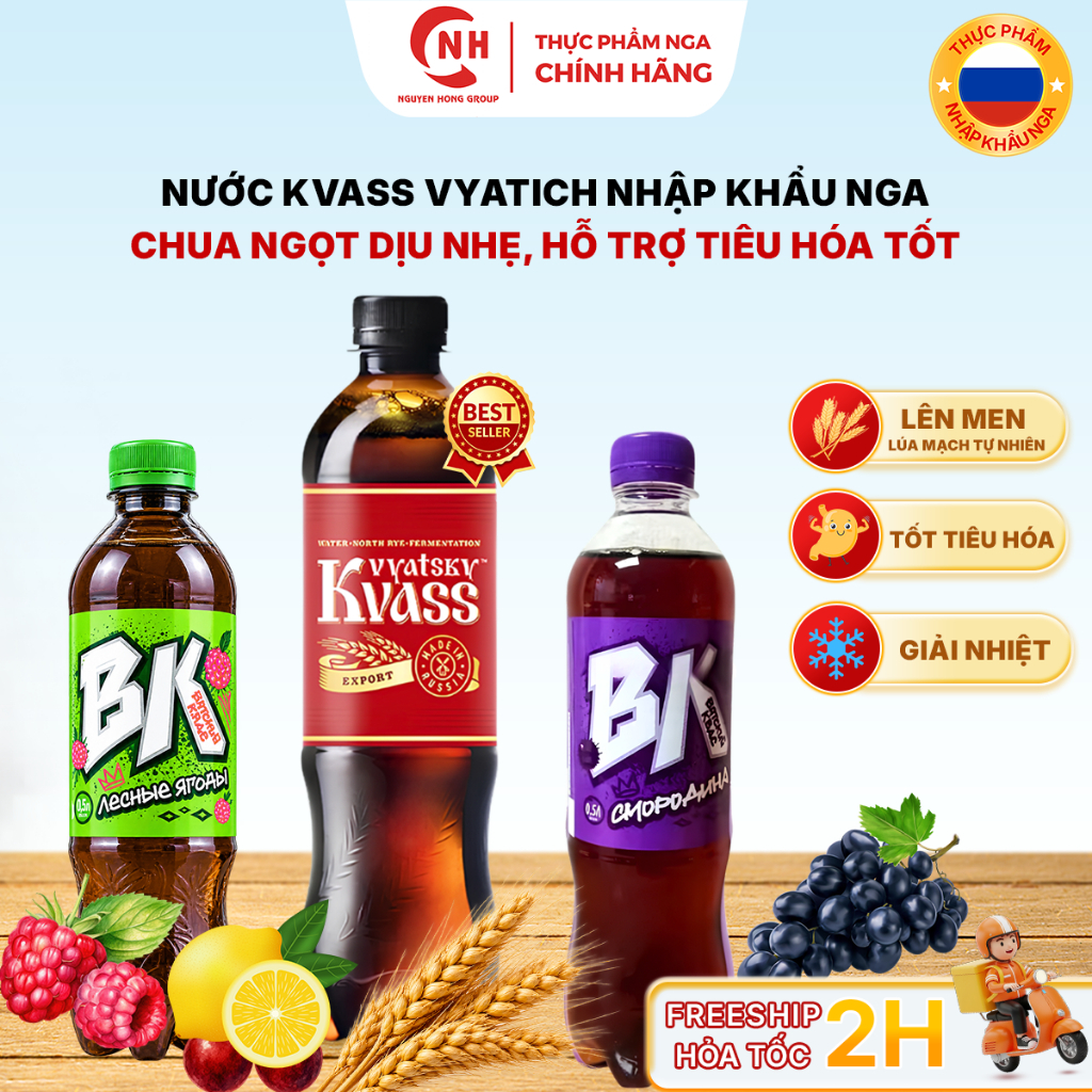 Nước Kvass Nga Vyatich Giải Nhiệt, Tốt Tiêu Hóa, Dễ Uống, Ít Đường Nhập Khẩu Chính Hãng Nga