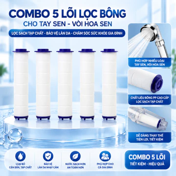 Combo 5 lõi lọc bông loại dài 10cm, lõi lọc nước kháng khuẩn bằng sợi bông tiêu chuẩn cho tay sen, vòi sen