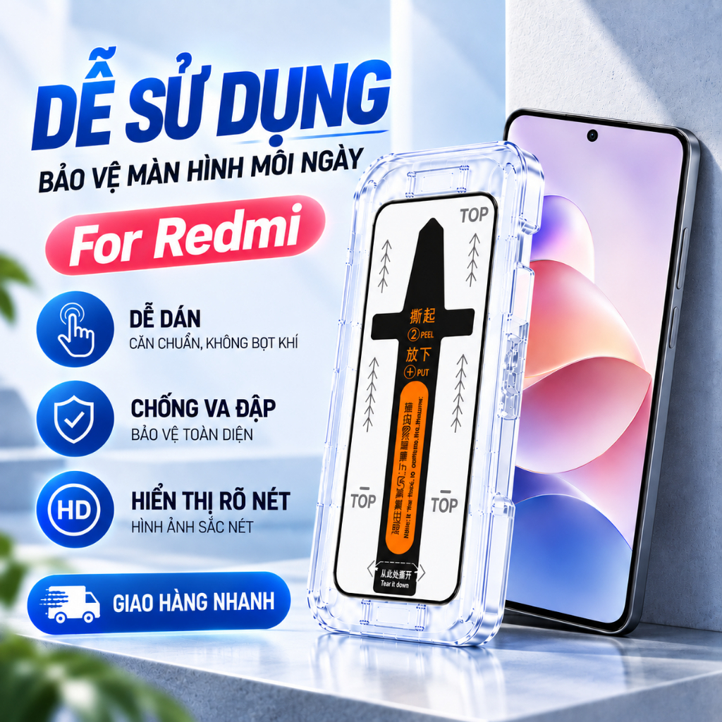 Kính Cường Lực HD Cho Redmi Note Màn Hình Cong Viền Keo Hỗ Trợ Cảm Biến Vân Tay 13Pro+ 14Pro 14Pro+ 15 Xiaomi Poco X7