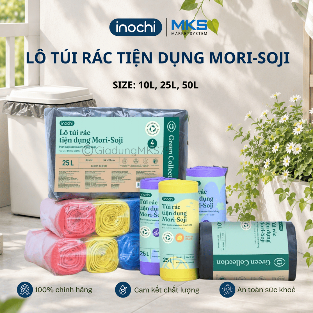 [MỚI] Lô 4 Túi rác thành phần nhựa tái sinh MORI-SOJI Chống thấm nước, Dày dặn, Dẻo dai, Ngăn mùi