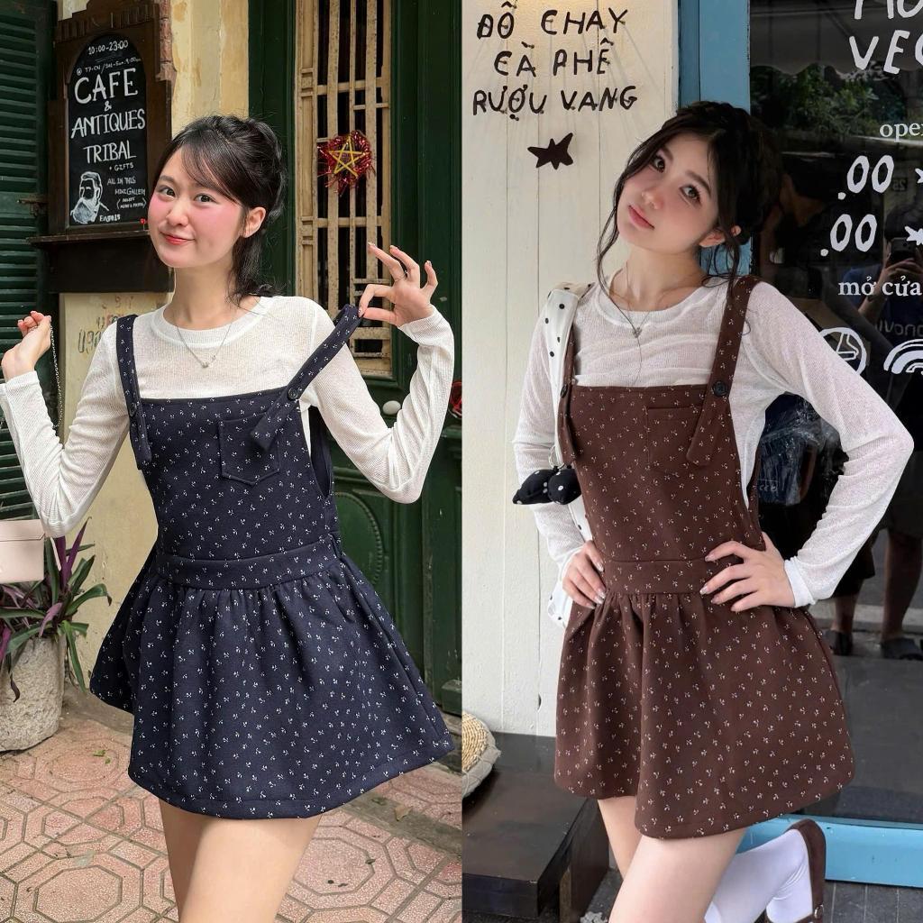 (Kèm áo dài tay thun giấy) Set yếm nữ NANCY chấm bi form váy xoè cách điệu HAVANA SAT518