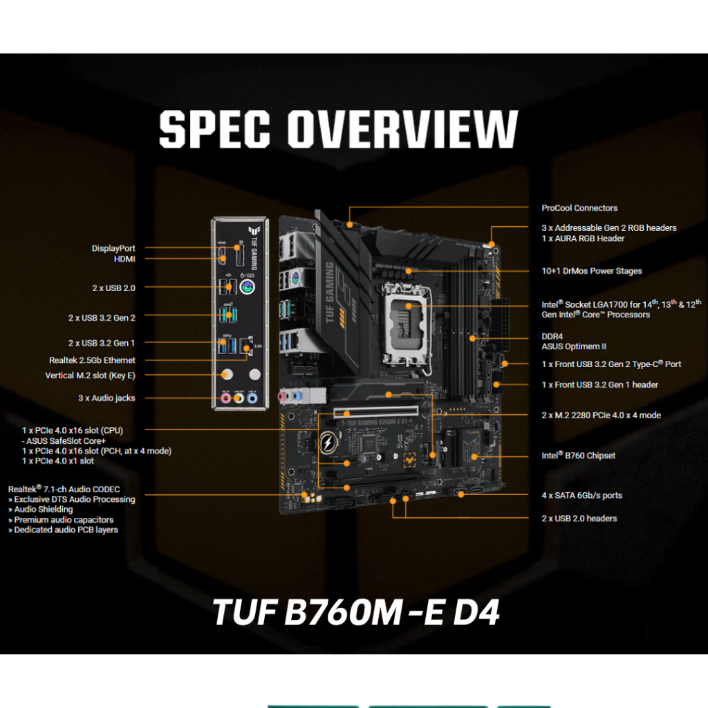Mainboard ASUS TUF GAMING B760M-PLUS WIFI D4 / B760M-E D4 (B760 / LGA1700 / DDR4 / 2x M.2) | BigBuy360 - bigbuy360.vn