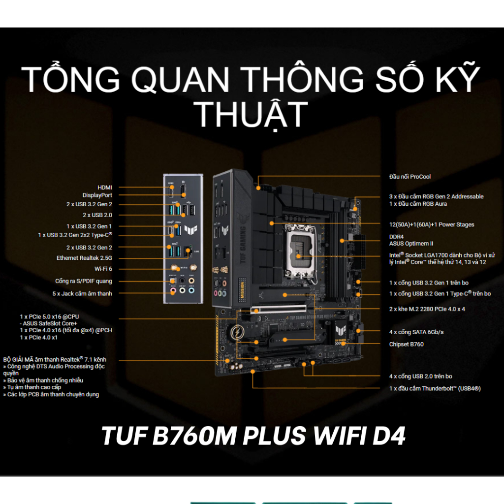 Mainboard ASUS TUF GAMING B760M-PLUS WIFI D4 / B760M-E D4 (B760 / LGA1700 / DDR4 / 2x M.2) | BigBuy360 - bigbuy360.vn