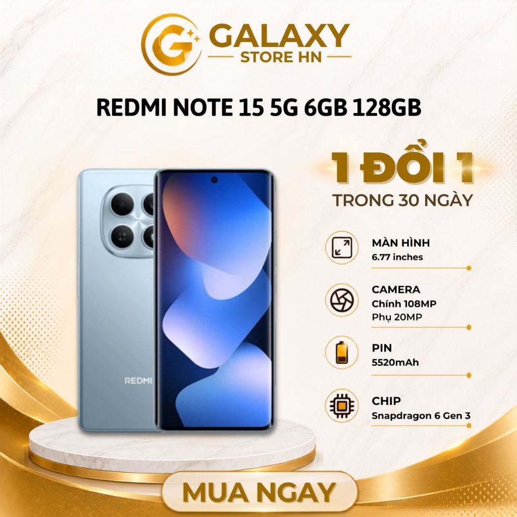 Điện Thoại Xiaomi Redmi Note 15 5G 6GB 128GB Camera 108MP Pin 5520mAh Chính Hãng