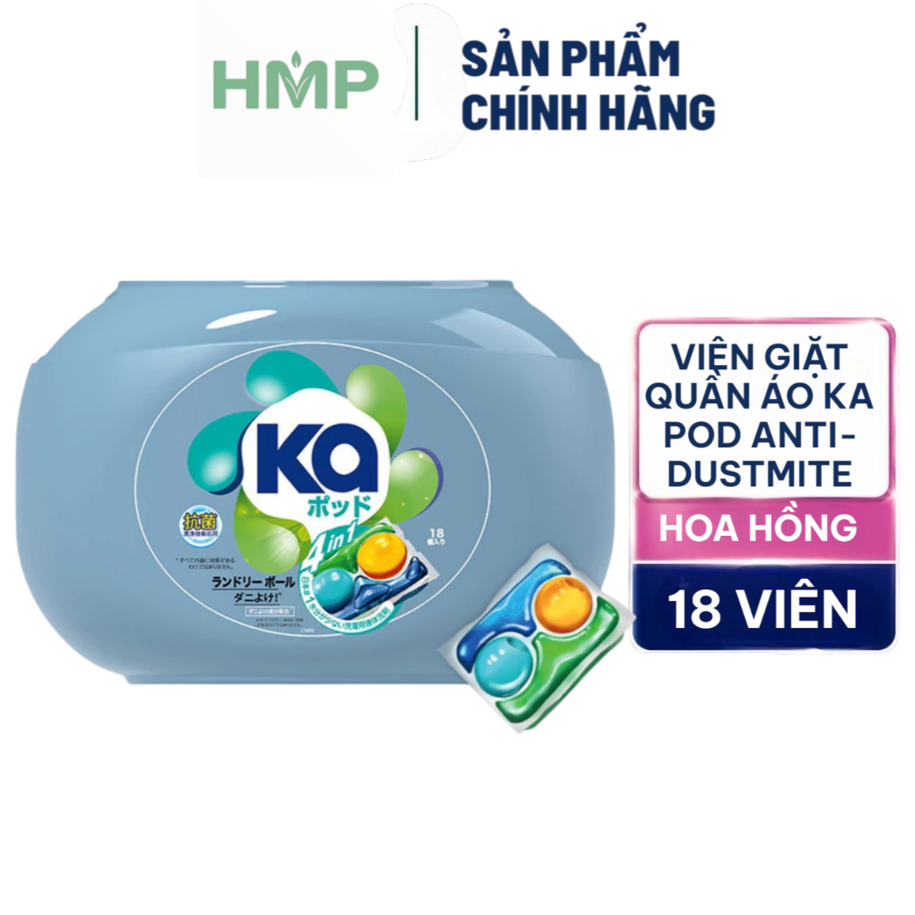 Viên Giặt Quần Áo KA Pod 4in1 Diệt Mạt Bụi Kháng Khuẩn Giữ Màu Vải 18 Viên